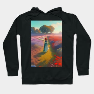 Anime Girl in Field of Flowers & Trees Hoodie